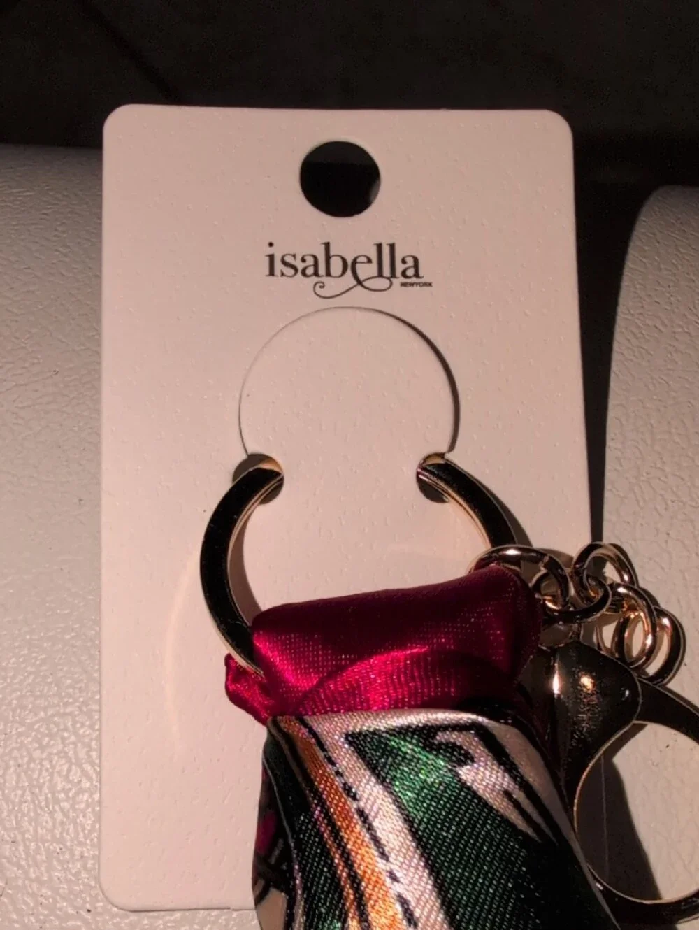 Isabella Red and Cream Chain-Print Scarf Keyring
